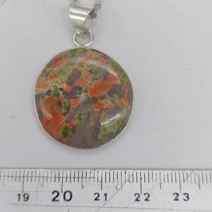 Unakite Silver Plated Brass Pendant Cabochon Cut Healing Crystal