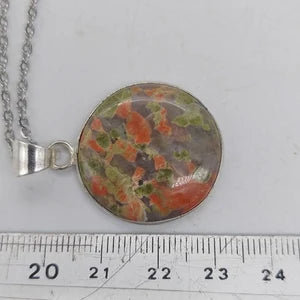 Unakite Silver Plated Brass Pendant Cabochon Cut Healing Crystal