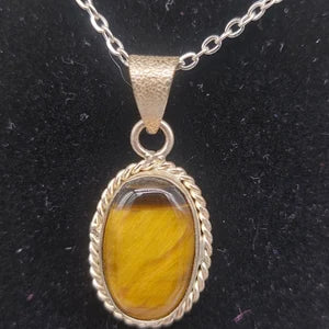 Tiger's Eye Silver Plated Brass Pendant Cabochon Cut Healing Crystal