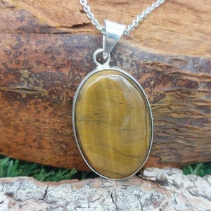 Tiger's Eye Silver Plated Brass Pendant Cabochon Cut Healing Crystal