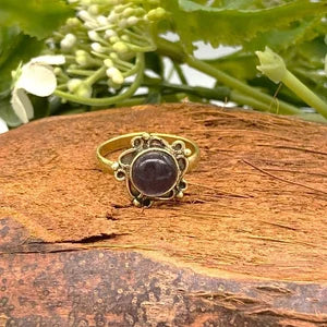 Amethyst Crystal Brass Ring