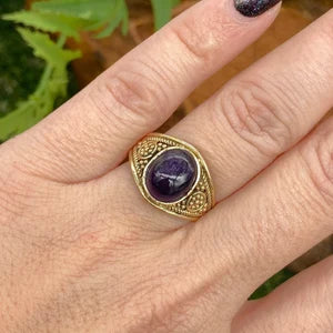 Amethyst Crystal Brass Ring