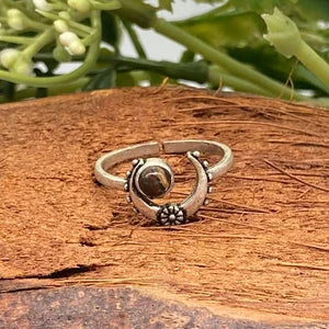 Tiger's Eye Crystal Silver Plated Adjustable Ring, Half Moon Gemstone Ring