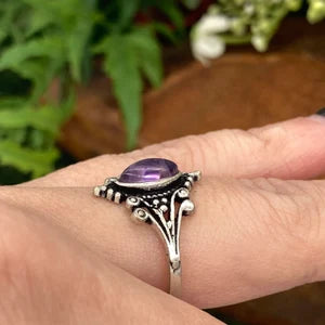 Amethyst Crystal Silver Plated Adjustable Ring