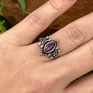 Amethyst Crystal Silver Plated Adjustable Ring