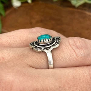 Turquoise Crystal Silver Plated Adjustable Ring