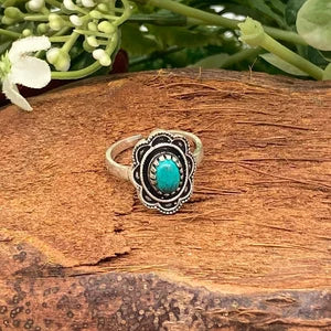 Turquoise Crystal Silver Plated Adjustable Ring