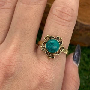 Turquoise Crystal Brass Ring