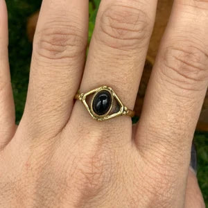 Black Tourmaline Crystal Brass Ring