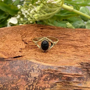 Black Tourmaline Crystal Brass Ring