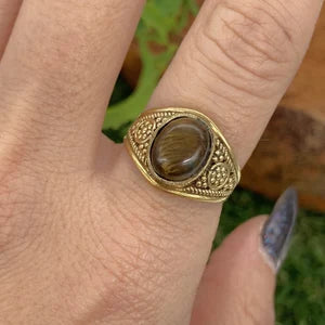 Tiger's Eye Crystal Brass Ring