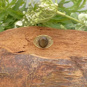 Tiger's Eye Crystal Brass Ring