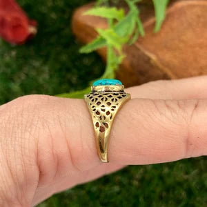 Turquoise Crystal Brass Ring