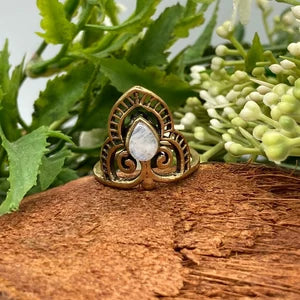 Moonstone Crystal Brass Ring