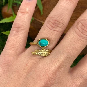 Turquoise cabochon Crystal Brass Ring