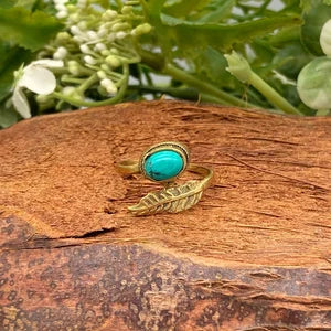 Turquoise cabochon Crystal Brass Ring