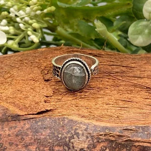 Labradorite Crystal Silver Plated Adjustable Ring