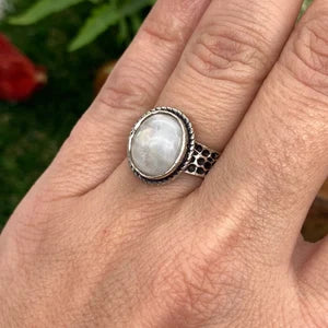 Moonstone Crystal Silver Plated Adjustable Ring