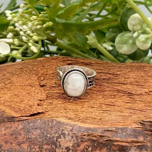 Moonstone Crystal Silver Plated Adjustable Ring