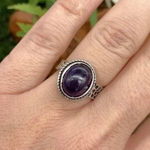 Amethyst Crystal Silver Plated Adjustable Ring