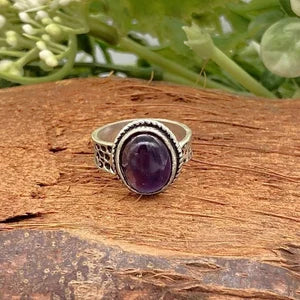 Amethyst Crystal Silver Plated Adjustable Ring