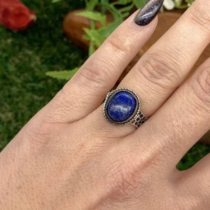 Lapis Lazuli Crystal Silver Plated Adjustable Ring
