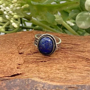 Lapis Lazuli Crystal Silver Plated Adjustable Ring
