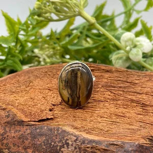 Tiger's Eye Crystal Silver Plated Adjustable cabochon Statement Ring