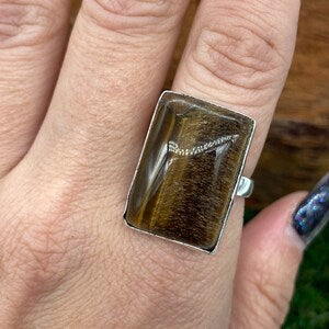 Tiger's Eye Crystal Silver Plated Adjustable Statement Ring