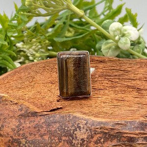 Tiger's Eye Crystal Silver Plated Adjustable Statement Ring