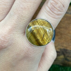 Tiger's Eye Crystal Silver Plated Adjustable cabochon Statement Ring
