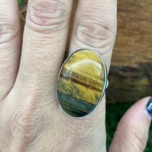 Tiger's Eye cabochon Crystal Silver Plated Adjustable Statement Ring