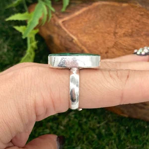 Malachite Crystal Silver Plated Adjustable Statement Ring