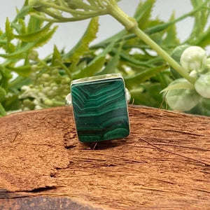Malachite Crystal Silver Plated Adjustable cabochon Statement Ring