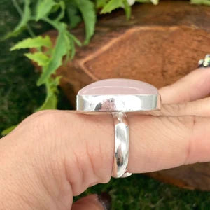 Rose Quartz Crystal Silver Plated Adjustable Statement Ring