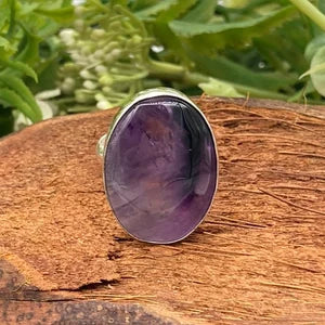 Amethyst Crystal Silver Plated Adjustable Statement Ring