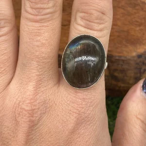 Labradorite Crystal Silver Plated Adjustable Statement Ring