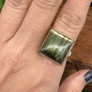 Labradorite Crystal Silver Plated Adjustable Statement Ring