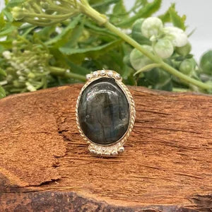 Labradorite Crystal Silver Plated Adjustable Statement Ring