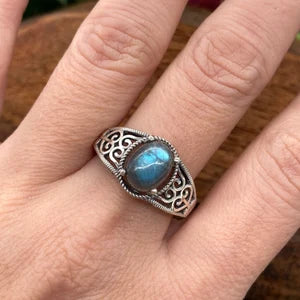 Labradorite Crystal Sterling Silver 925 Cabochon Cut Ring Top Quality Handmade
