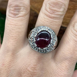 Red Garnet Crystal Sterling Silver 925 Statement Ring Top Quality Handmade Cabochon Cut- Jewelry- Passion, Energy, Stamina, Grounding