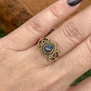 Labradorite Crystal Brass Ring