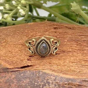 Labradorite Crystal Brass Ring