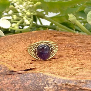 Amethyst Crystal Brass Ring