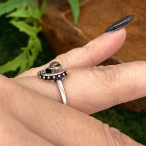 Tiger's Eye Crystal Silver Plated Adjustable Ring, Half Moon Gemstone Ring