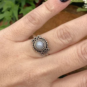 Moonstone Crystal Silver Plated Adjustable Ring