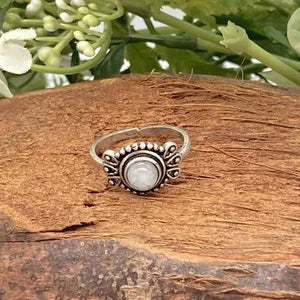 Moonstone Crystal Silver Plated Adjustable Ring