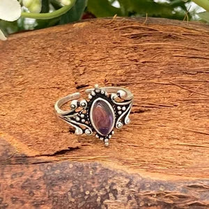 Amethyst Crystal Silver Plated Adjustable Ring