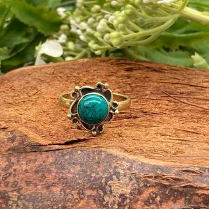 Turquoise Crystal Brass Ring