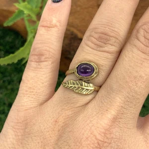 Amethyst Crystal Brass Ring